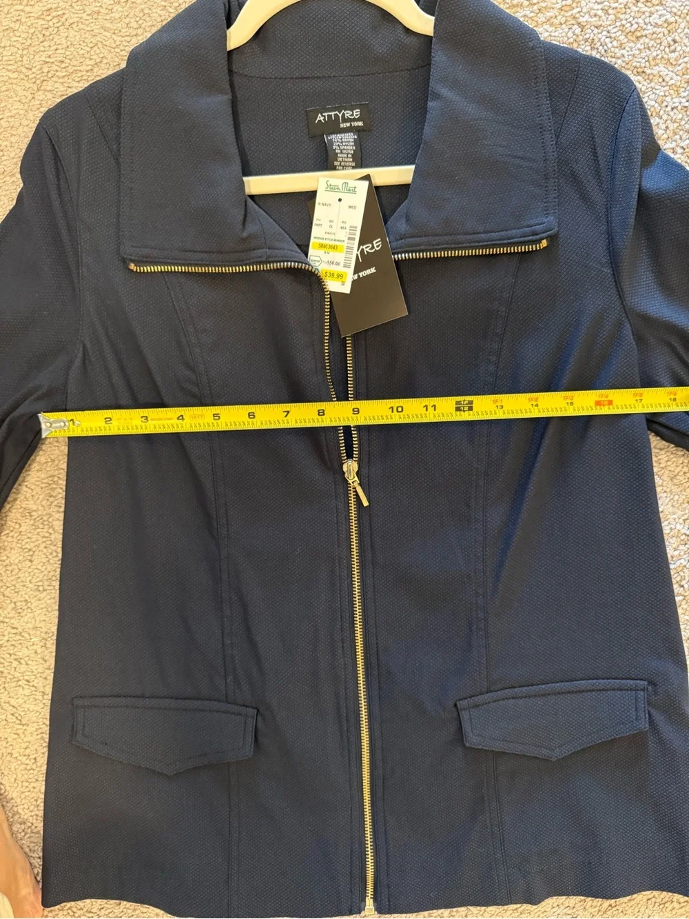 Attyre Dark Navy Zip-Front Utility Jacket with Gold Hardware